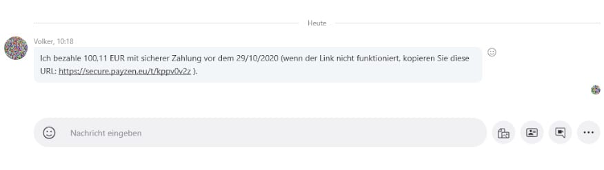 Zahlungslink in einem Skype chat