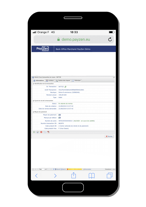 mobile Back Office PayZen