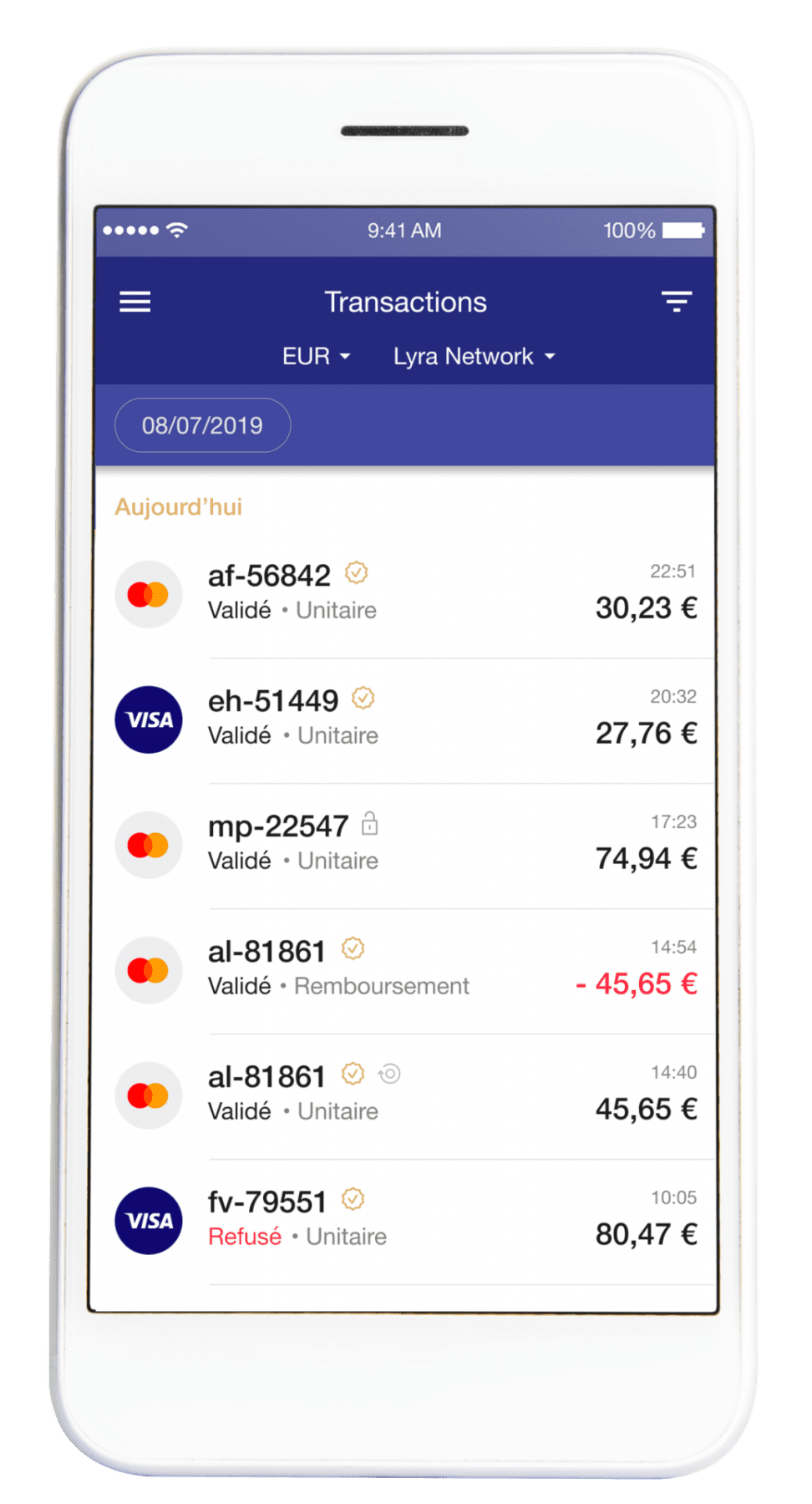 Visualisation des transaction application mobile