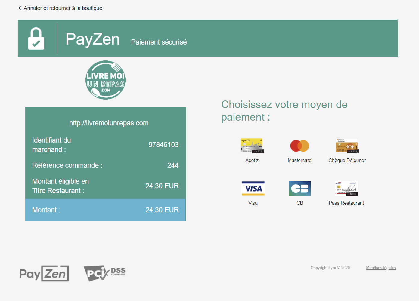 paiement en ligne par Titre restaurant